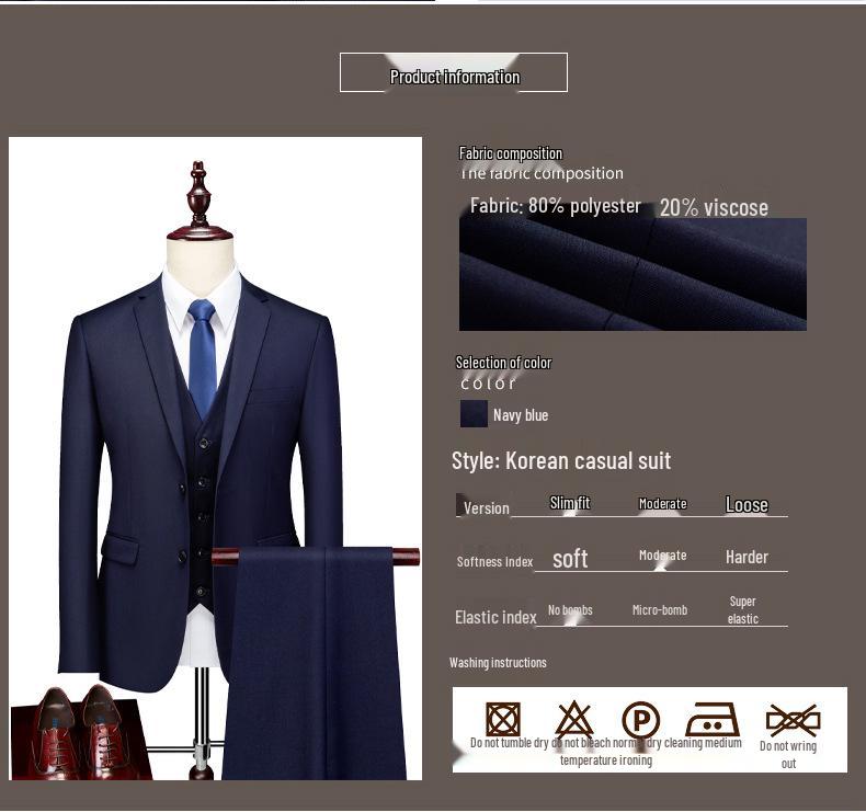 Men's Slim Fit Korean Style Suit - Three-Piece Formal Business Attire for Groom or Groomsman