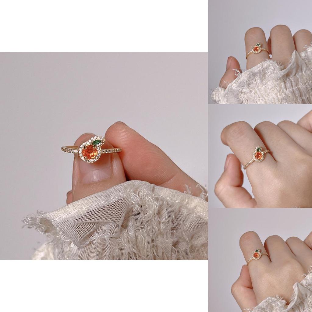Cute Zircon Orange Ring For Women Stylish Unique Adjustable Fashionable 2024 Summer