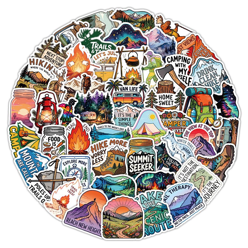 10/30/50pcs Cool Cartoon Outdoor Hiking Camping Stickers Decoration DIY Notebook Phone Helmet Laptop Waterproof Graffiti Sticker