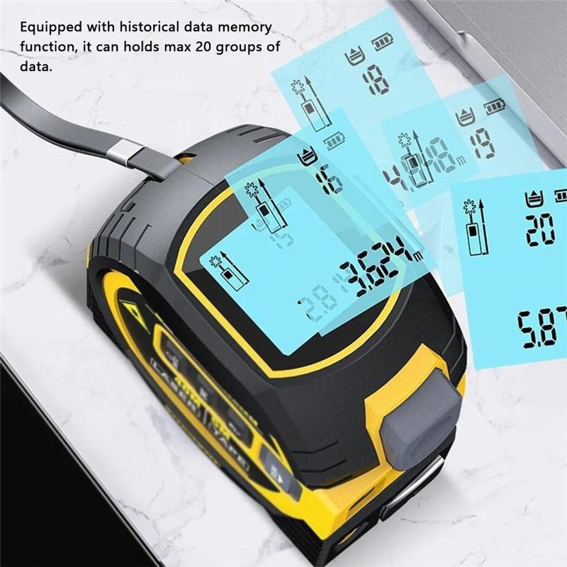 Laser Tape Measure Meter Building Measurement Device 3in1 Laser Rangefinder 5M Tape 60M Laser Measure with LCD Digital Display