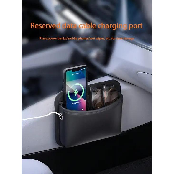 1pc Car-mounted Storage Bag: Leather Car Storage Bag with Multi-functional Adhesive Design, Car Phone Bag, In-car Phone Holder P