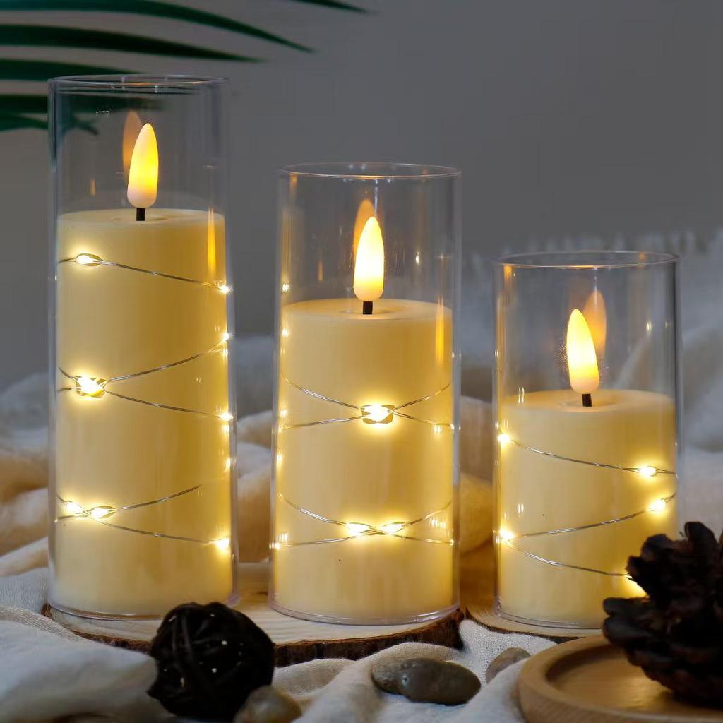LED Electronic Candle Light Strip with Transparent Lampshade for Bar, Restaurant, KTV, Party, and Outdoor Camping Decor.