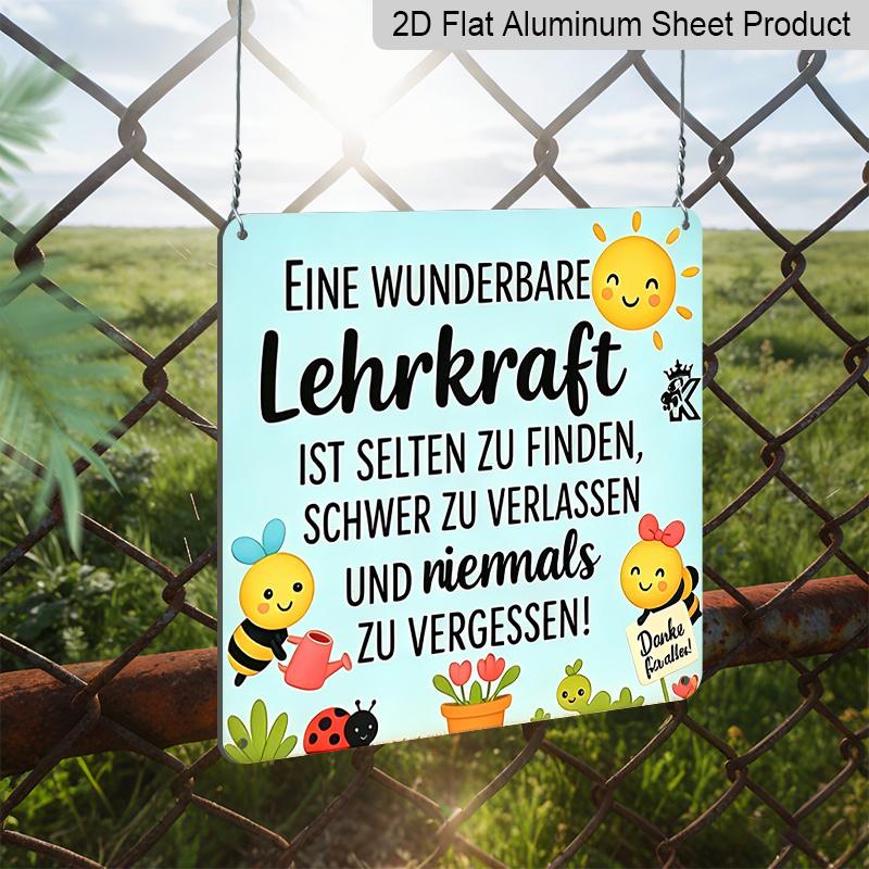 2D Flat, 1pc German Teacher's Day Metal Sign - Retro Lehrkraft Wall Decor Suitable for Classroom, Office, Library, Vintage German Plaque with