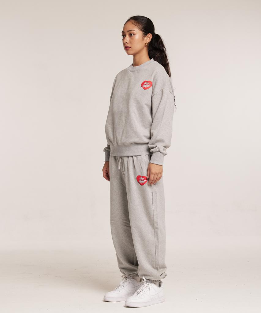 CREAM SODA LAB Human Highlight Heart Jogger Pants Gray Red