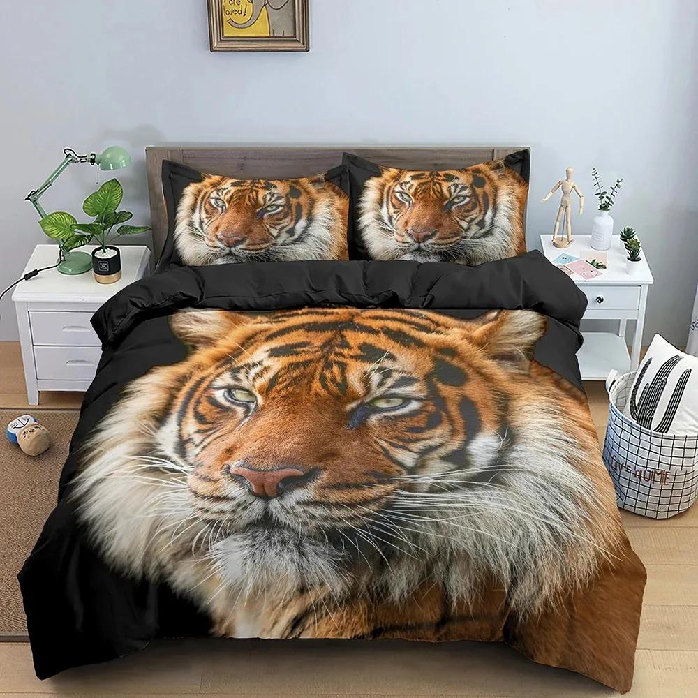 Tiger Ferocious Animal Bedding Set Boys Girls Twin Queen Size Duvet Cover Pillowcase Bed Boys Adult Fashion Home Textileextile
