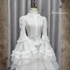 Jundakara Back Princess Sleeve Lolita Floral Puff Long Cute French Student Size L Women's Lace-Up Blouse, Stand-Up Collar, Style, Print, Lace,
