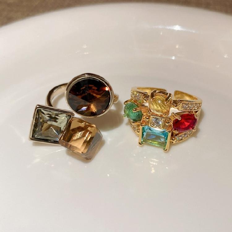 Multilayer Geometric Oval Cubic Zirconia Ring Modern Design Openable Band Imitation Crystal Fashion Accessory for Daily