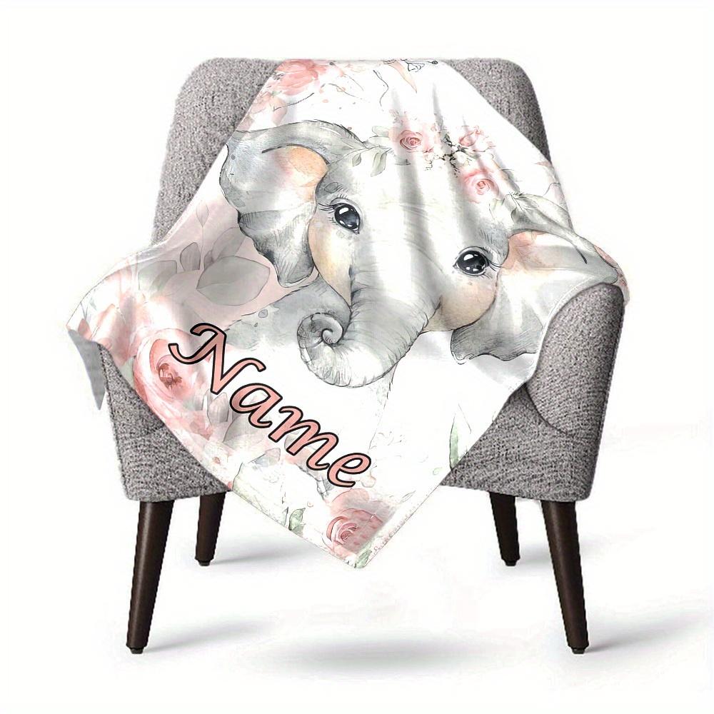 Elephant Floral Crown Personalized Home Customize Your Name Blankets Cozy Soft Lightweight Allseason Multipurpose Blanket For Picnics Sofas Offices