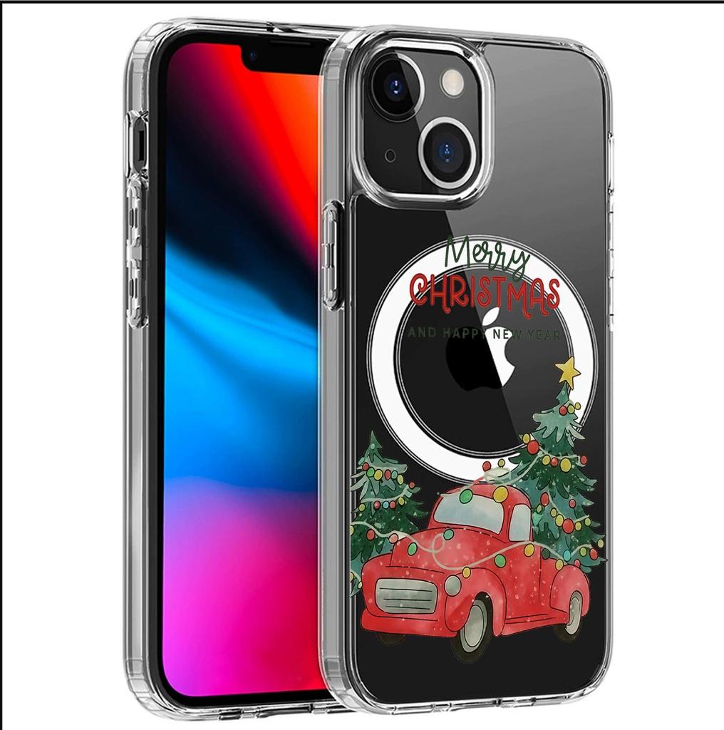 Christmas Car Magnetic Transparent Full Coverage Case for iPhone 15/16/17 Pro Max