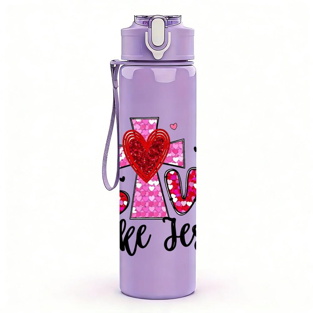 1PC Love Like Jesus Heart Faith Lettering 750ml Color Plastic Sports Water Bottle Leakproof Flip Straw Lid Suitable for Sports Office Home Use