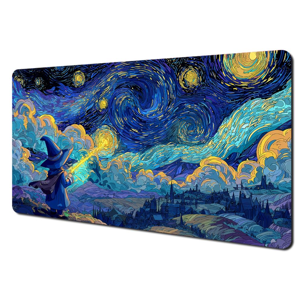 Cute Fantasy Mage Cat Mouse Pad Waterproof Nonslip Retro Medieval Castle Art Mousepad Computer Gaming Mousepad