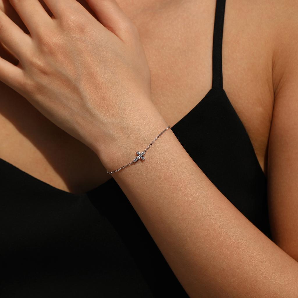 MODIAN Moissanite Bracelets 925 Silver Minimalist Double Cross Sparkling Link Chain Bracelet For Women Fine Jewelry