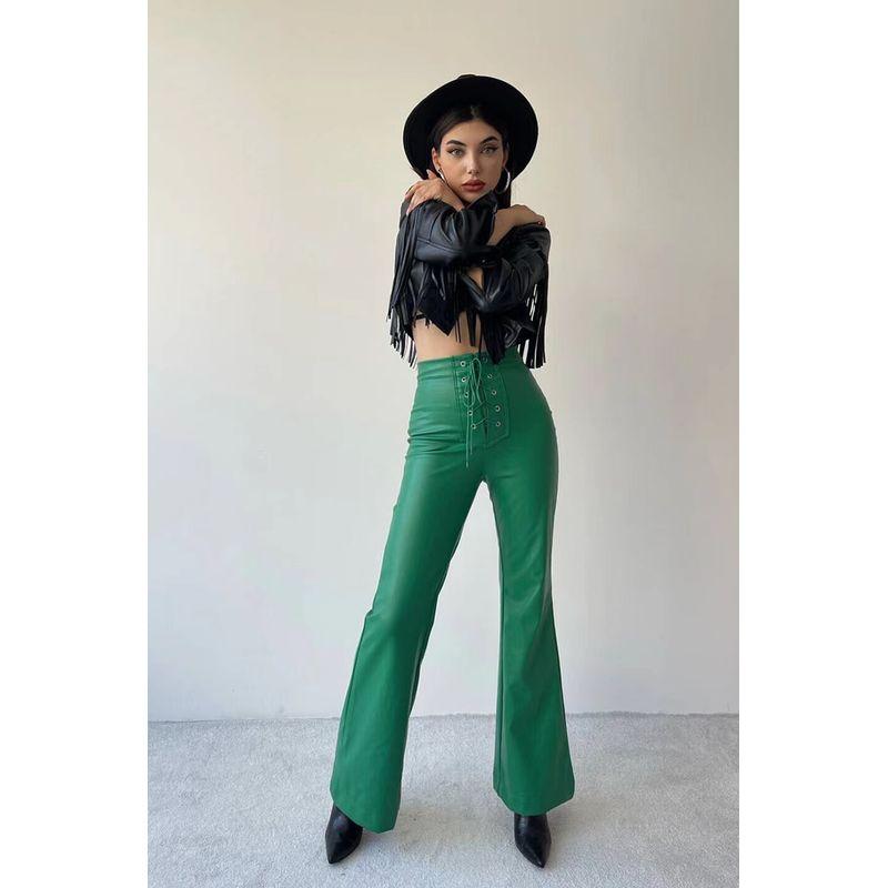 

Мода Новая Мода Сексуальные Брюки Клеш с Высокой Посадкой Брюки из ПУ Кожи Брюки Клеш из ПУ с Высокой Посадкой Green S