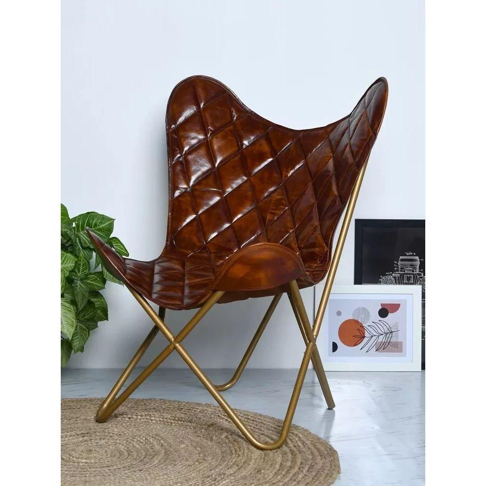 Handmade Buffalo Vintage Antique Leather Butterfly Chair Lounge Accent Chair