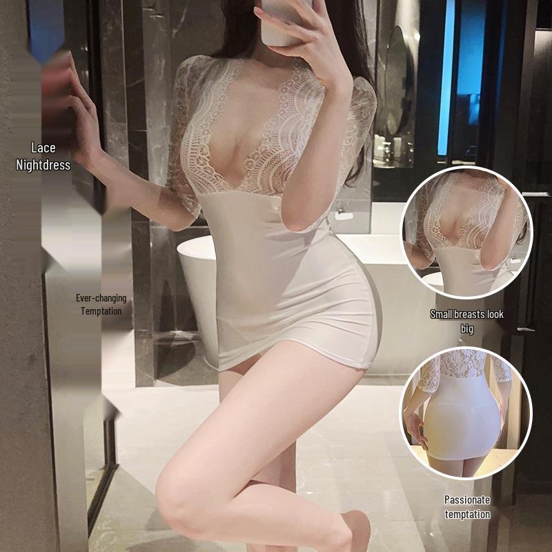 Sensual Lace See-Through Bodysuit with Double-Headed Zipper