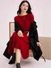 Elegant Red Knit Dress - New Year Winter Style