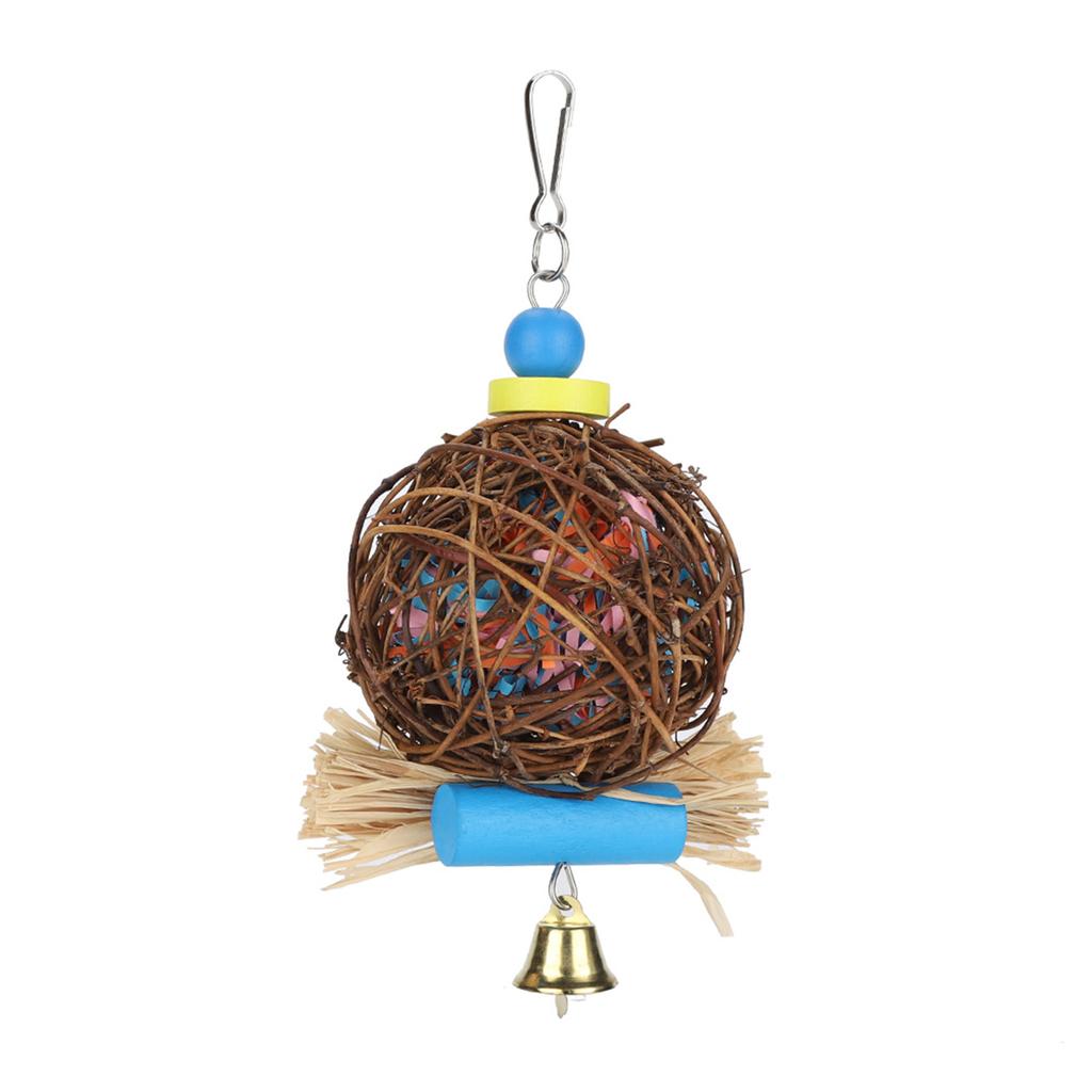 Bird Parrot Chewing Toy Natural Rattan Ball Toys for Small Birds with Paper Strips