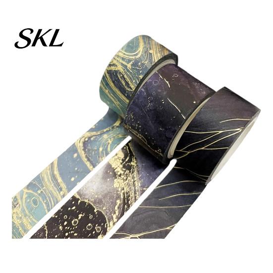 Washi Tape Roll 3 Rolls Golden Foil Tape, Retro Plaid Leaf Pattern Decorative Scrapbooking Supplies Masking Adhesive for DIY Crafts, Journal, Planner,