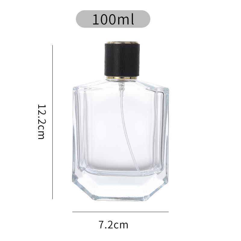Flat Transparent Bayonet-Press Glass Perfume Bottle with Lid - Portable and Simple Spray Decanting Bottle