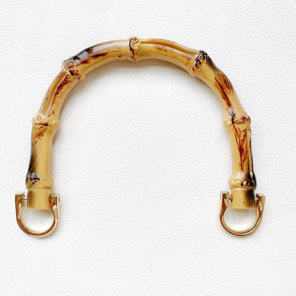 Handbag Handles U-Shape Bamboo Imitation Handle/Metal Link Buckle Set for DIY Lady Purse Handcrafted Bags Accessories