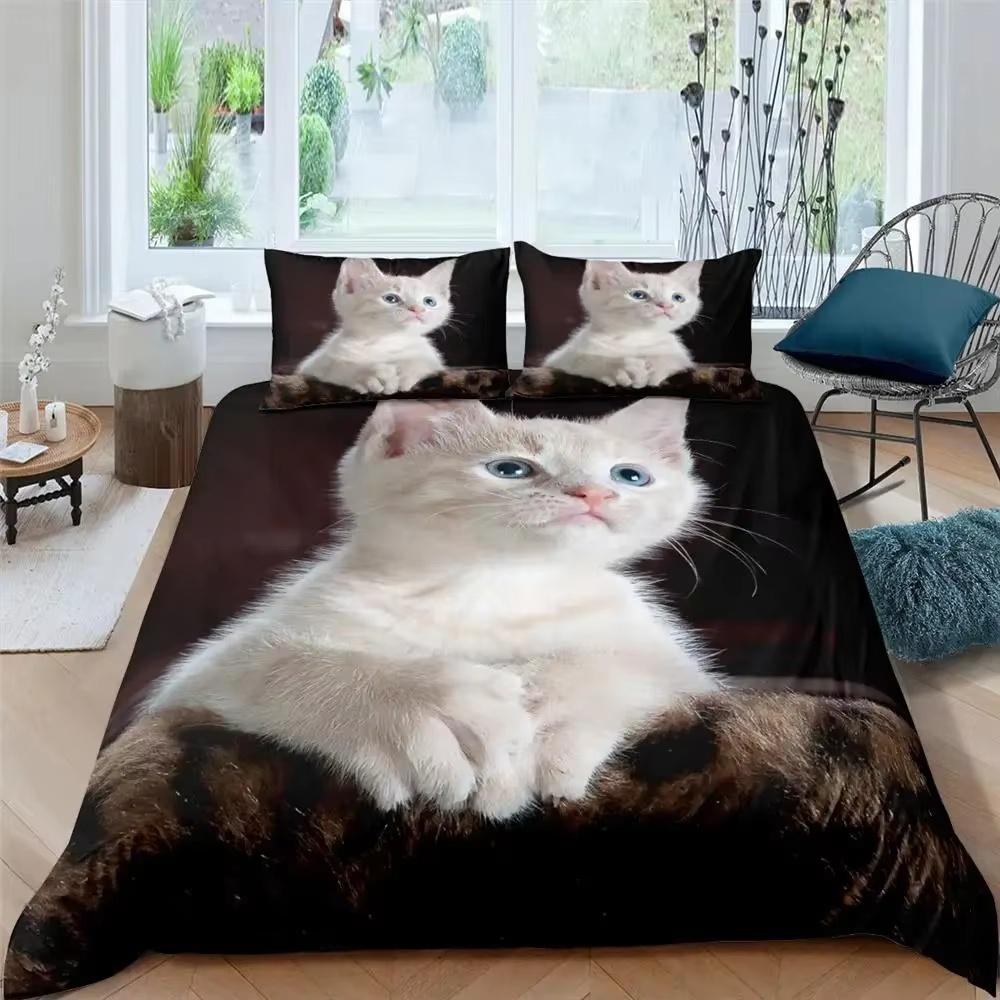 2026 Katzen Bettwäsche Set Haustier Katzen Muster Einzelbett Bettwäsche Set Niedliches Kätzchen Für Polyester Geheimnisvolle Schwarze Katze Kingsize Bettbezug