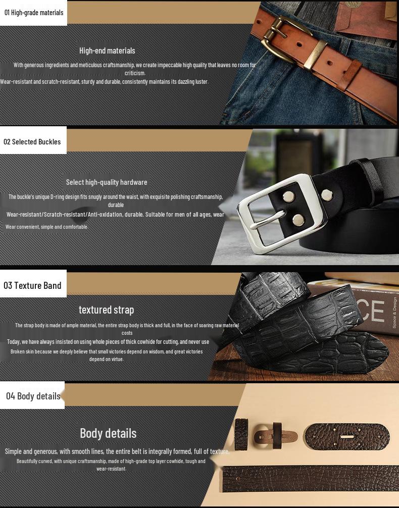 Men's Retro Vegetable Tanned Leather Belt with Copper Buckle