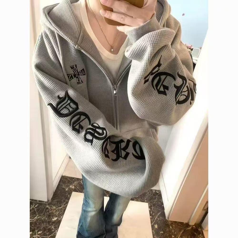 American Style Embroidered Letter Women's Hooded Sweatshirt - New Loose Casual Fit for Autumn and Winter