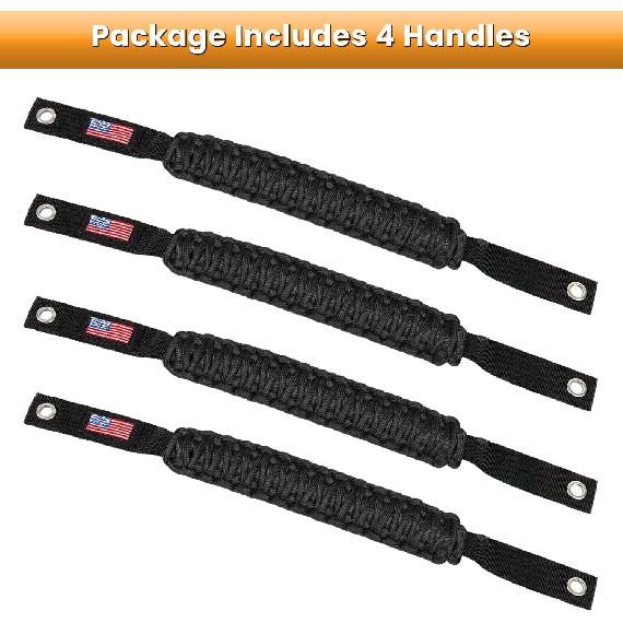 E-Cowlboy Roll Bar Grab Handles Paracord Grip Handle For Ford Bronco    2024 2-Door 4-Door Interior Accessories Premium Paracord US Flag (Black 4
