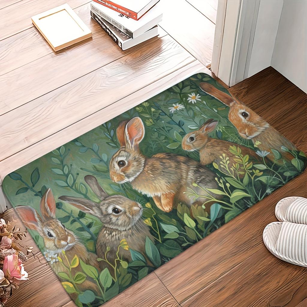 1Pcs Anti Fatigue Kitchen Rugs Rabbit Print Waterproof Non-Slip Thick Cushioned Kitchen Mat Heavy Duty Comfort Standing Mat for Kitchen Bathroom