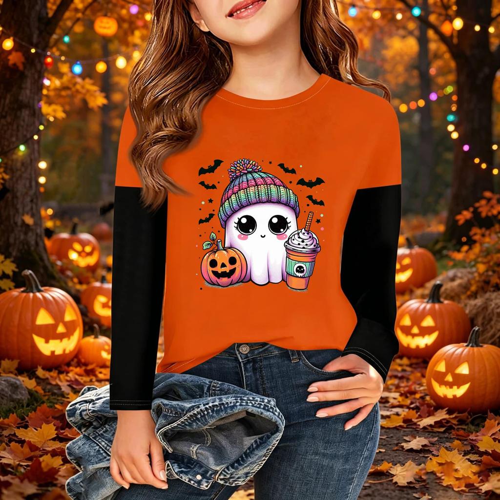 Kids' Halloween Printed Long Sleeve T-Shirt Casual Neck Top for Boys Girls