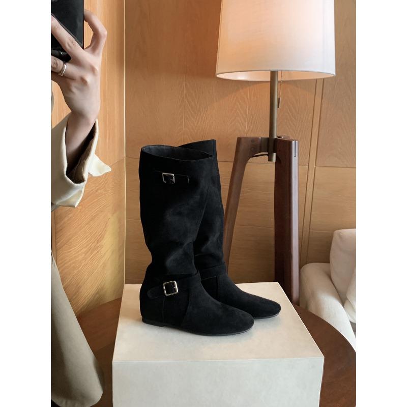 

Sheepskin version~ leather inner height increase cm stack medium boots women s autumn and winter new Maillard boots high boots 40