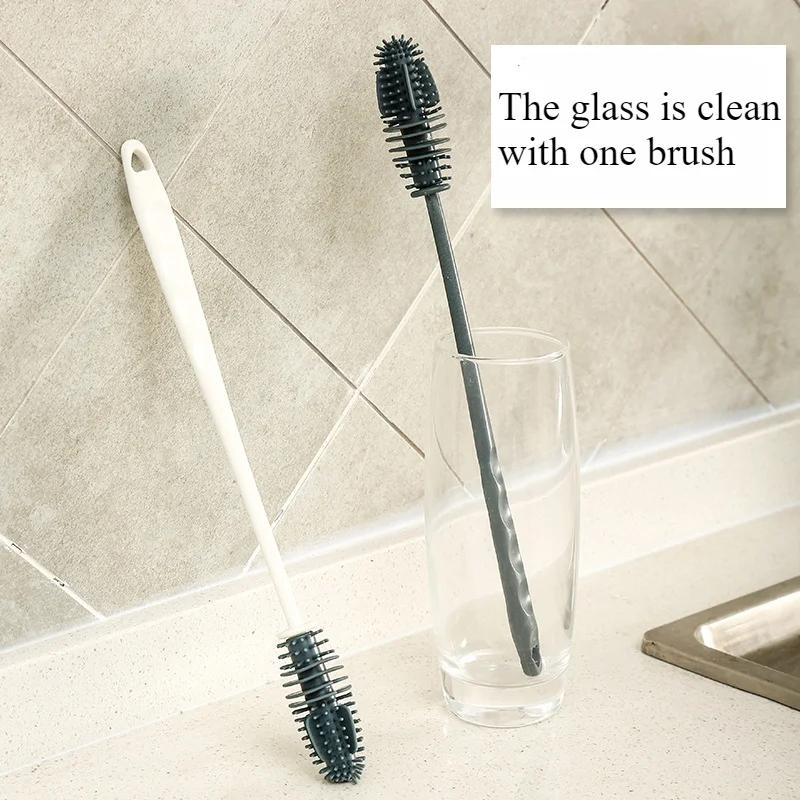 Silicone Cup Brush Milk Bottle Cleaning Brush Long-length Handle Water Bottles Cleaner Glass Cup Cleaning Brush Kitchen Cleaning Tools