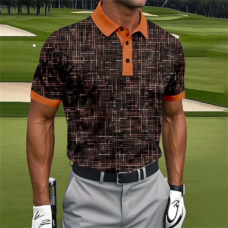 Men's Short-sleeve Polo Shirt with Stylish Abstract Wave Pattern, Casual and Trendy.