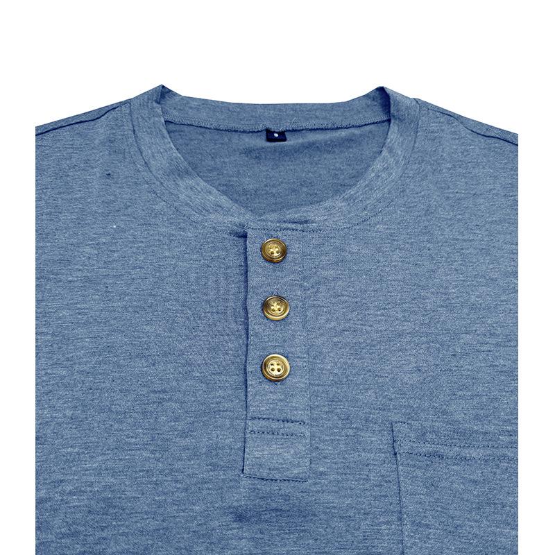 2024 Summer Men's Henley Short Sleeve T-shirt - European & American Style Crew Neck