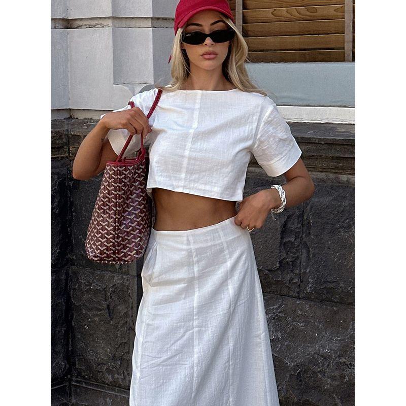 European and American Suit Female Summer Short-Sleeved Casual Top White Two-piece Set Elegant Dress Stylish 2025 Vacation