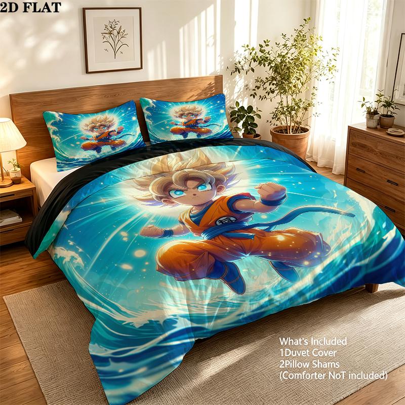 Son Goku Muster Bettwäsche Steppdecke Set Bettbezug Kissenbezug Zuhause Geburtstagsgeschenk(1 Bettbezug + 2 Kissenbezüge, ohne Füllung)
