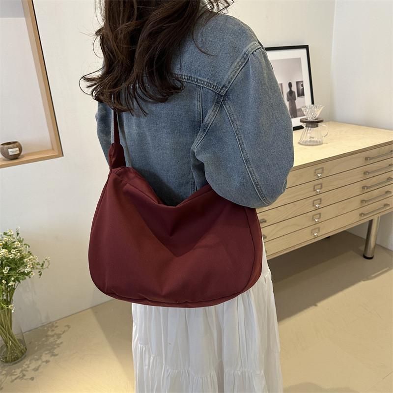 Korean Style Casual Lazy Wind Bag 2024 New Simple Large Capacity Canvas Bag Solid Color Single Shoulder Diagonal Female Bag