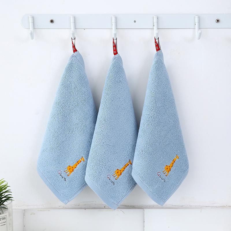 Pure Cotton 32-strand Small Square Towel 25x25cm Cartoon Embroidery Plain Hook Children's Square Towel Kindergarten Baby Towel