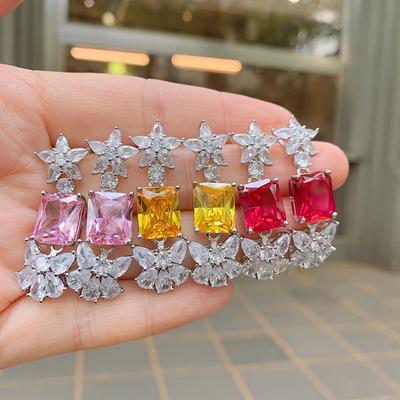 Roze Diamant Edelsteen, Oorbel, Gesimuleerde Gele Diamanten, Overdreven Vergulde'S Sieraden