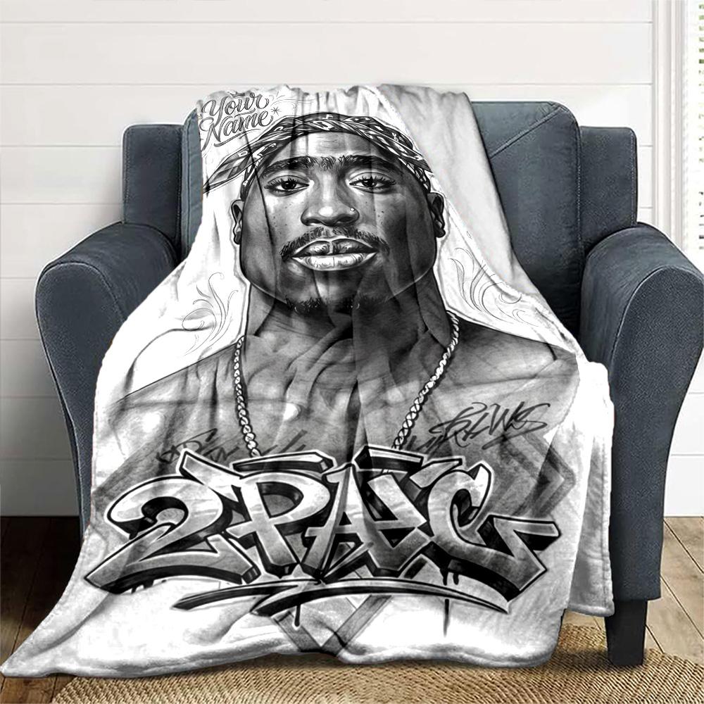 2pac Personalized Text Blanket Multi-purpose Customizable Blanket Soft Warm Cozy Throw For Livingroom Living Room Bed Picnics for All Occasions