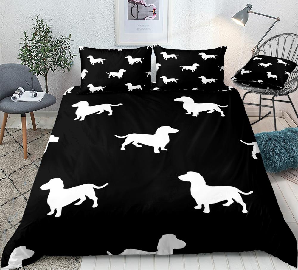 Dachshund Dog King Queen Duvet Cover Cartoon Pet Puppy Bedding Set Sausage Dog Quilt Cover Cute Animal Polyester Comforter Cover