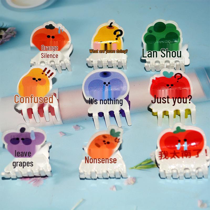 

Новая детская заколка для волос с фруктами: Смешной текст, Весна/Лето Маленький ароматный стиль Акриловый зажим