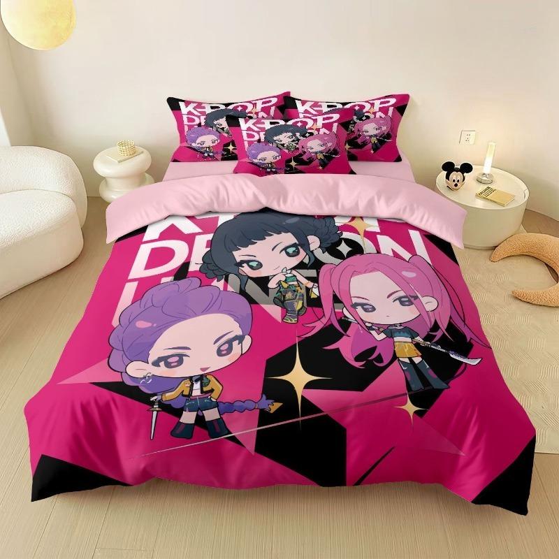 Caçadores de Demônios KPop Rumi Anime Bidimensional Conjunto de Quatro Peças Dormitório Estudantil Macio e Confortável Conjunto de Capa de Edredom e Lençóis