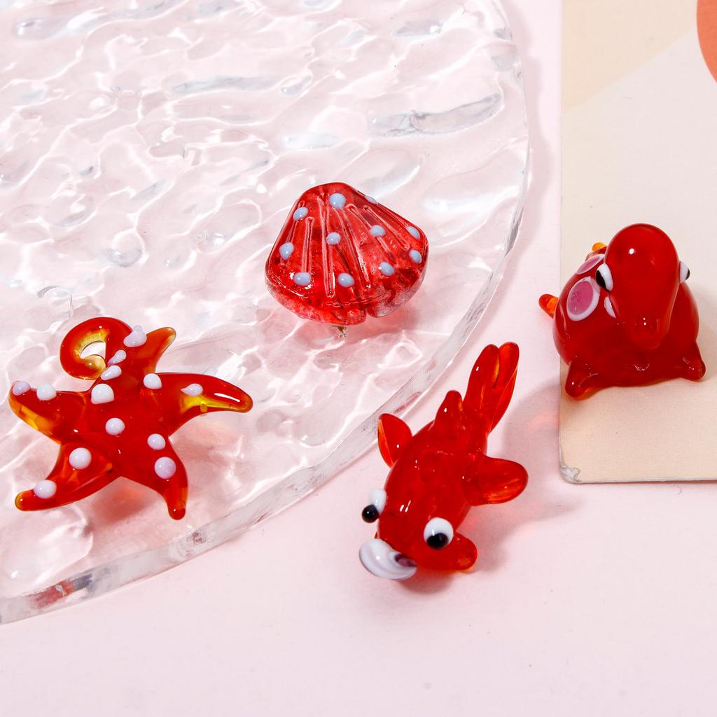 2-5 Piezas Lámpara de Vidrio Soplado 3D Joyería Oceánica Cuentas Tortuga Roja Pez Dorado Estrella de Mar Concha Cuentas Espaciadoras Fabricación de Collares Adornos Acuario