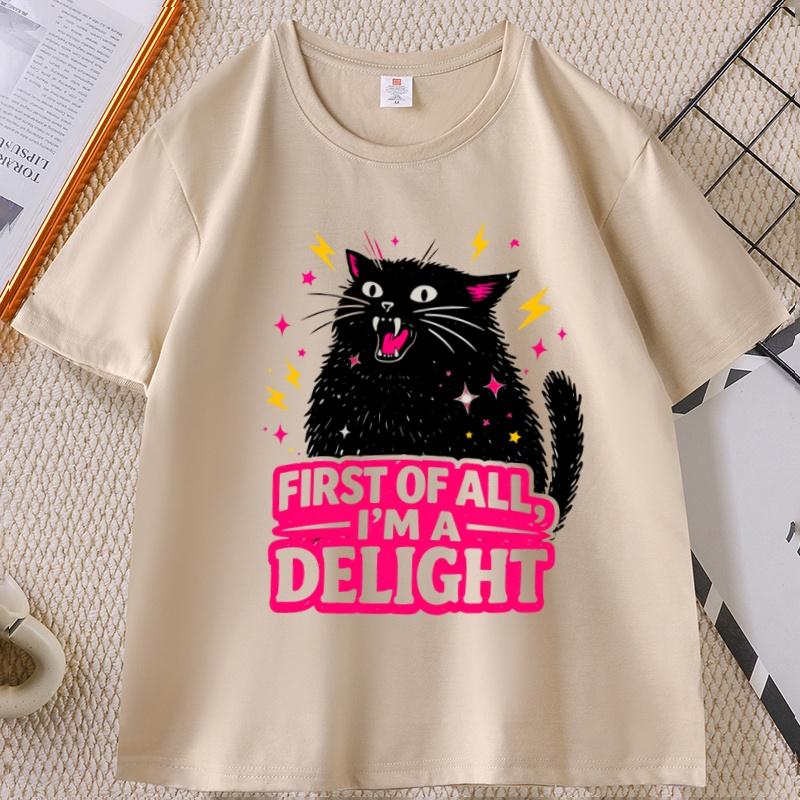First of All Im A Delight T Shirt Unisex WoUnisex Funny Black Cat TShirt Cotton Short Sleeve Graphic Tee Casaul Round Neck Cat