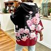 Women's Vintage Floral Print Drawstring Hoodie - Casual Loose Fit Sweatshirt Top