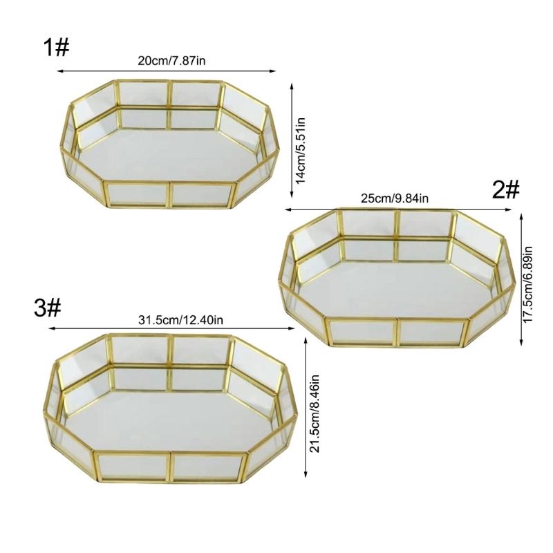 Vassoio in Vetro per Gioielli e Cosmetici Organizer Dorato per Mobiletto del Bagno Con Bordi Arrotondati Sicuri Per la Decorazione della Casa