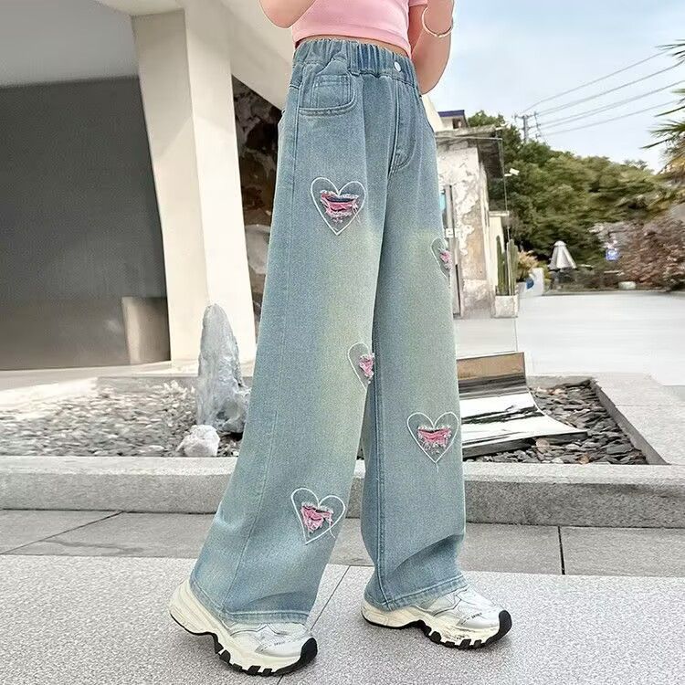 Blugi pentru fete Pantaloni pentru copii de primăvară și toamnă Pantaloni de damă la modă cu picioare largi drepte