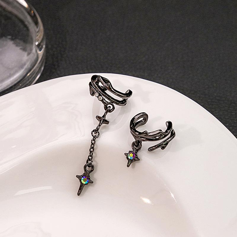 Asymmetrical Star & Cross Tassel Ear Clips for Women