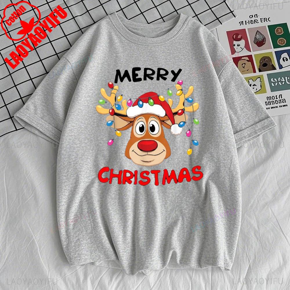 Frohe Weihnachten Rentier Weihnachten Familie Damen T-Shirt Erntedankfest Mode Streetwear O-Ausschnitt Kurzarm Baumwoll-Tops